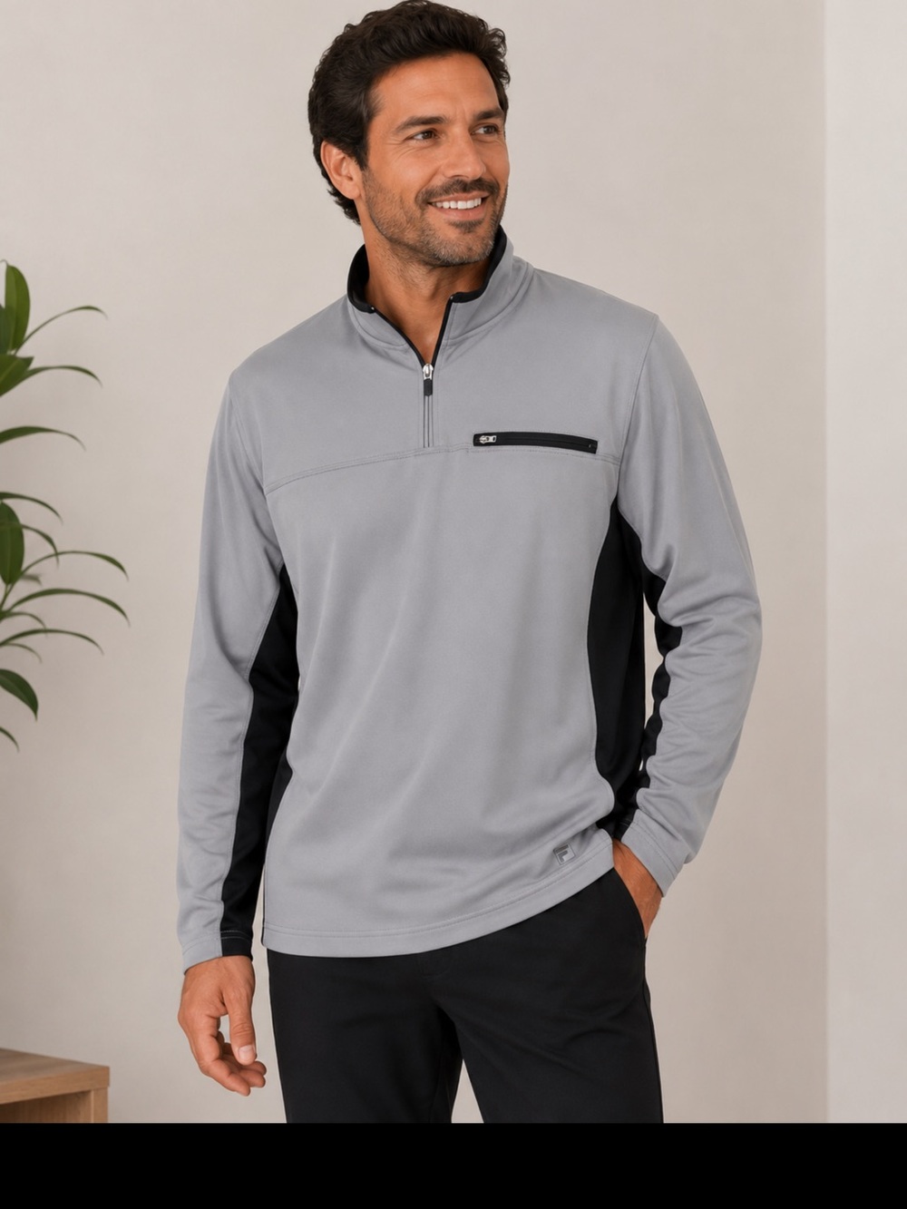 Fila Gray and Black Lightweight Jacket with Stand-Up Collar